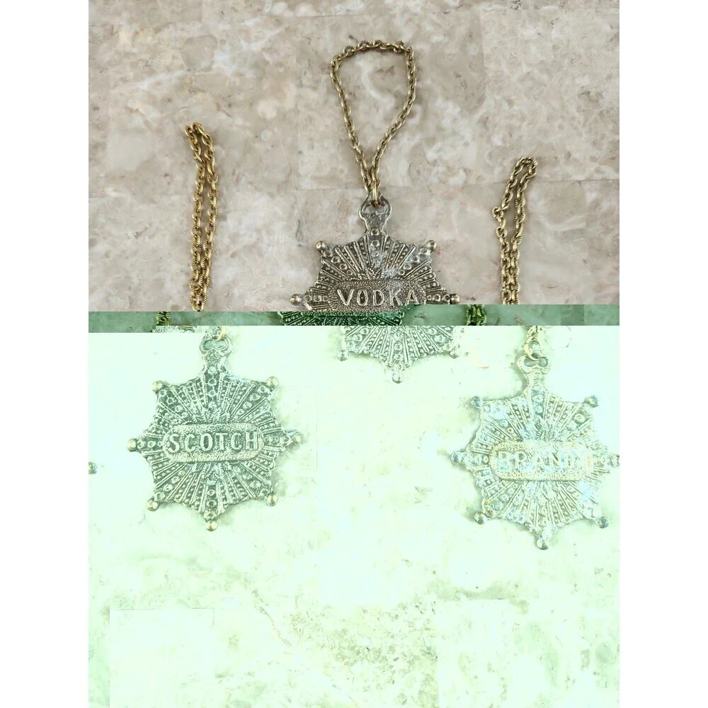 Vintage Pewter Decanter Charms, Lot Of 3